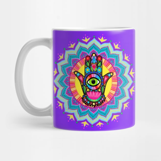 Colourful Lucky Hamsa Hand Mandala by SoozieWray